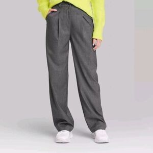 Target Wild Fable High Rise Wide Leg Relaxed Fit Gray Pinstripe Size 10